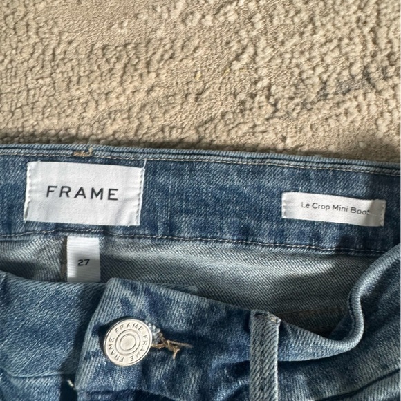 FRAME Le Crop Mini Boot jeans Raw Edge Cairo Blue Denim mid rise stretch 27 - Picture 2 of 7